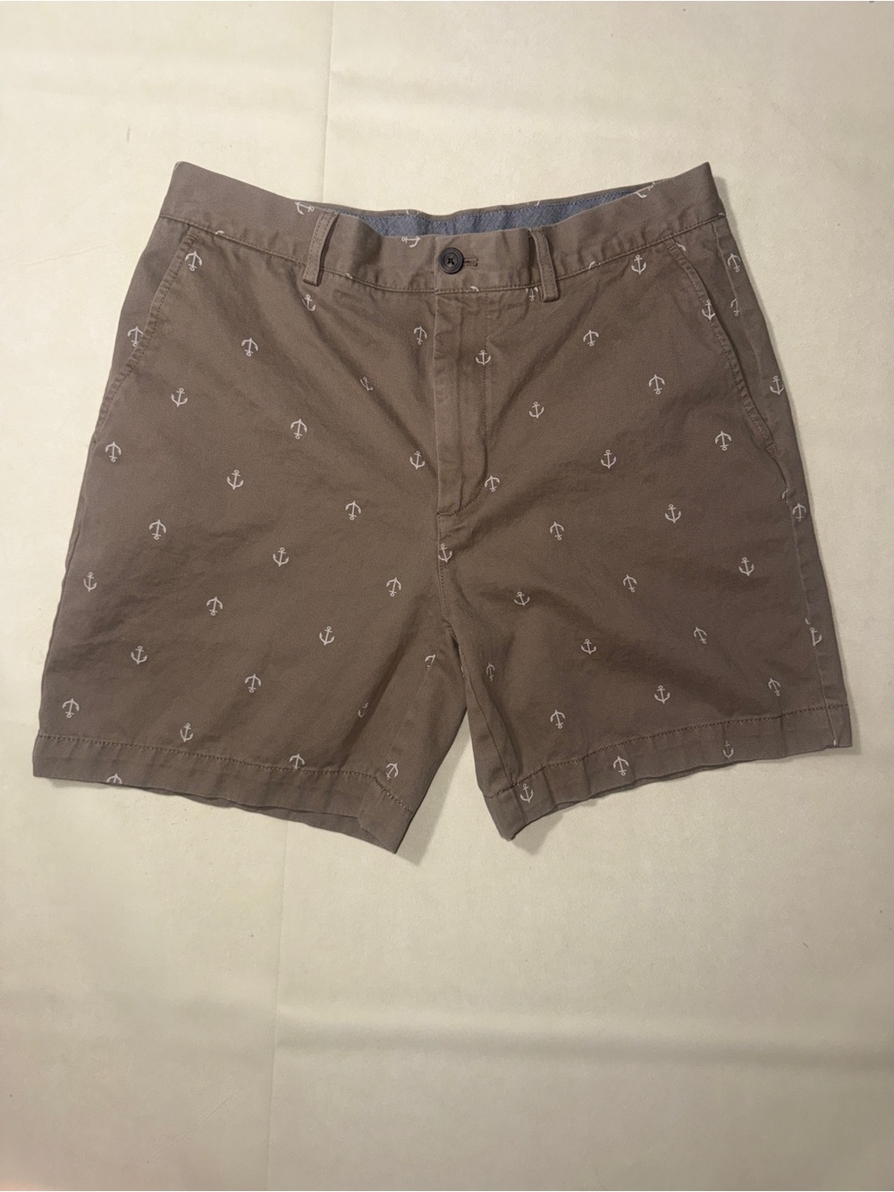 Amazon Essentials Brown Anchor-Print Flat Front Shorts